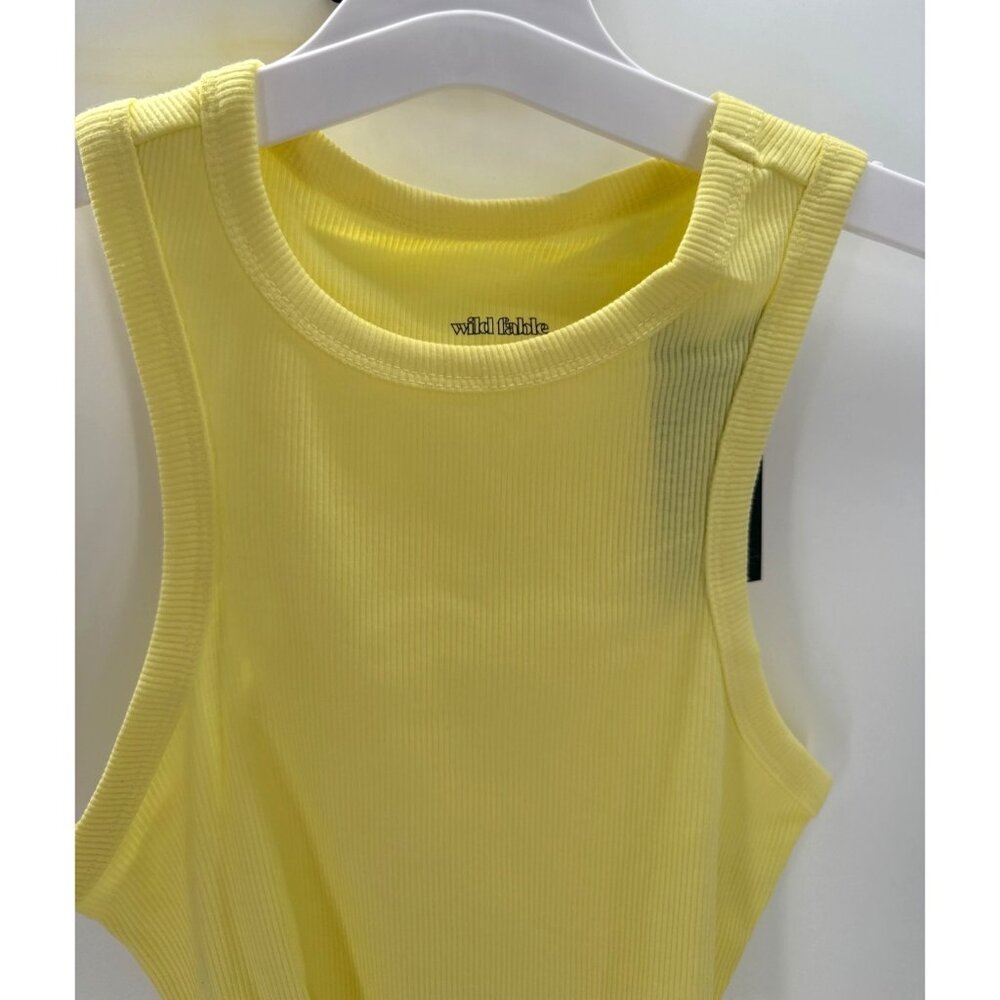 Wild Fable Yellow Ribbed Cropped Tank Top S Cotton/Polyester Blend New - Picture 3 of 6